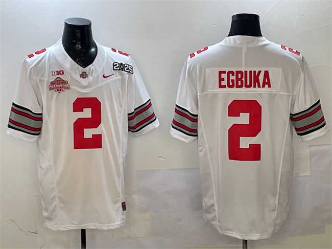 Men%27s Ohio State Buckeyes #2 Emeka Egbuka White 2025 CFP Final With National Champions Patch F.U.S.E. Vapor Limited Stitched Football Jersey